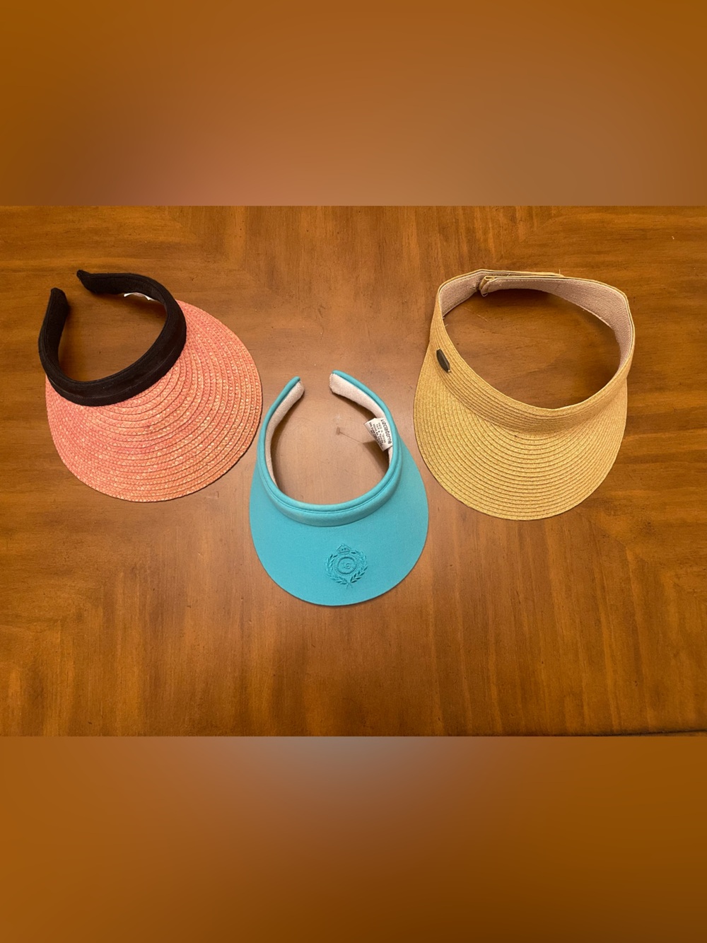 Cappelli /liz Claiborne Adjustable Visor Set — Coral, Aqua & Tan